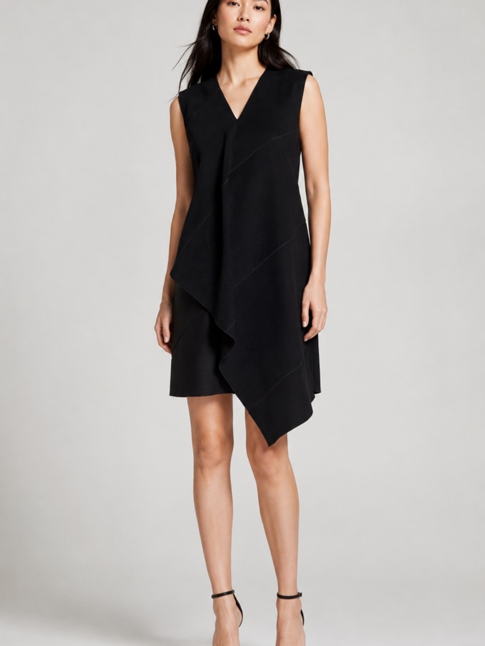 Derek Lam Black Sleeveless Asymmetrical V-Neck Dress
